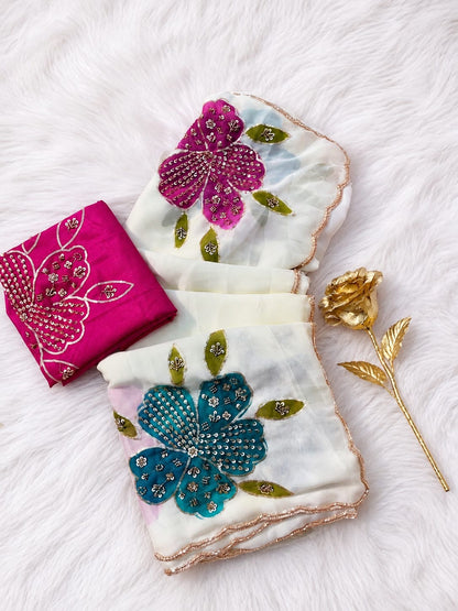 Hand brush painted rangoli silk trending saree