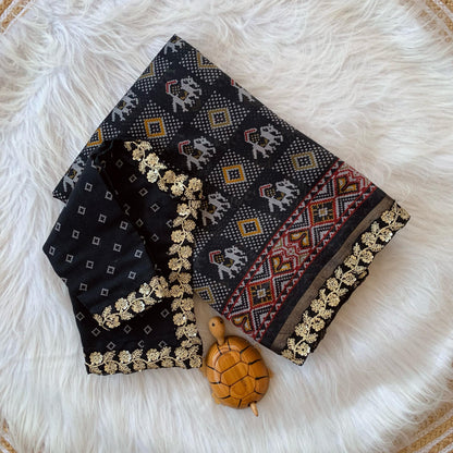 Ikkat Lenin saree with stitched Blouse