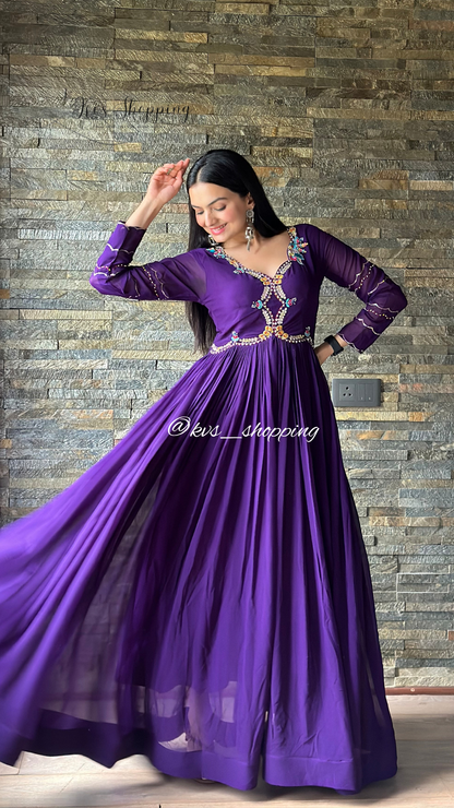 Georgette Colourful embroidery Party Full Gown