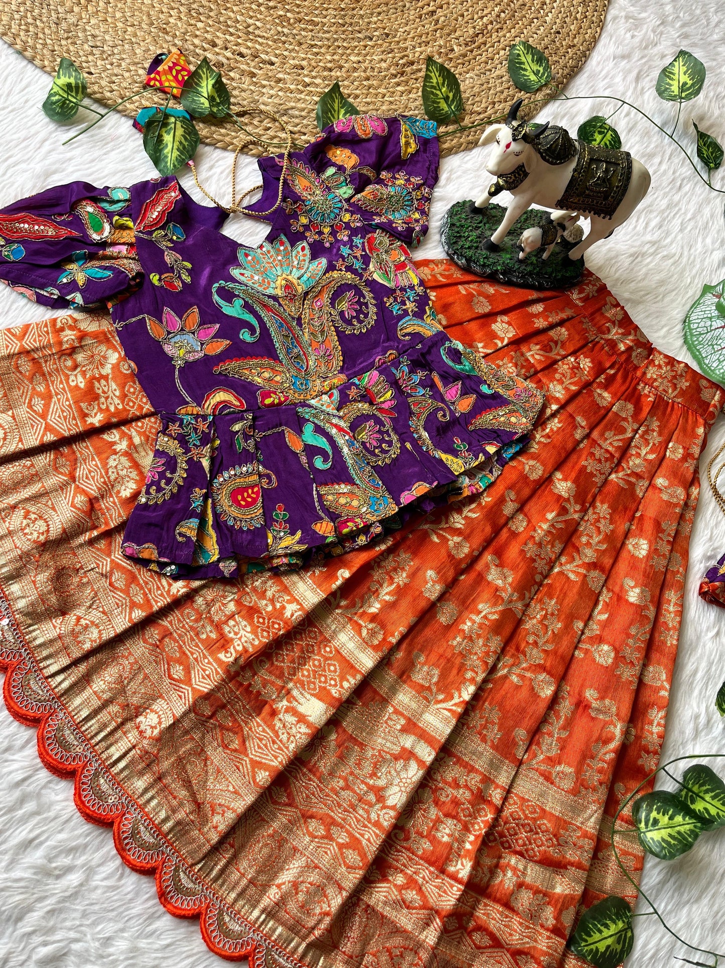 Kids Kalmkari pattu pavada sets