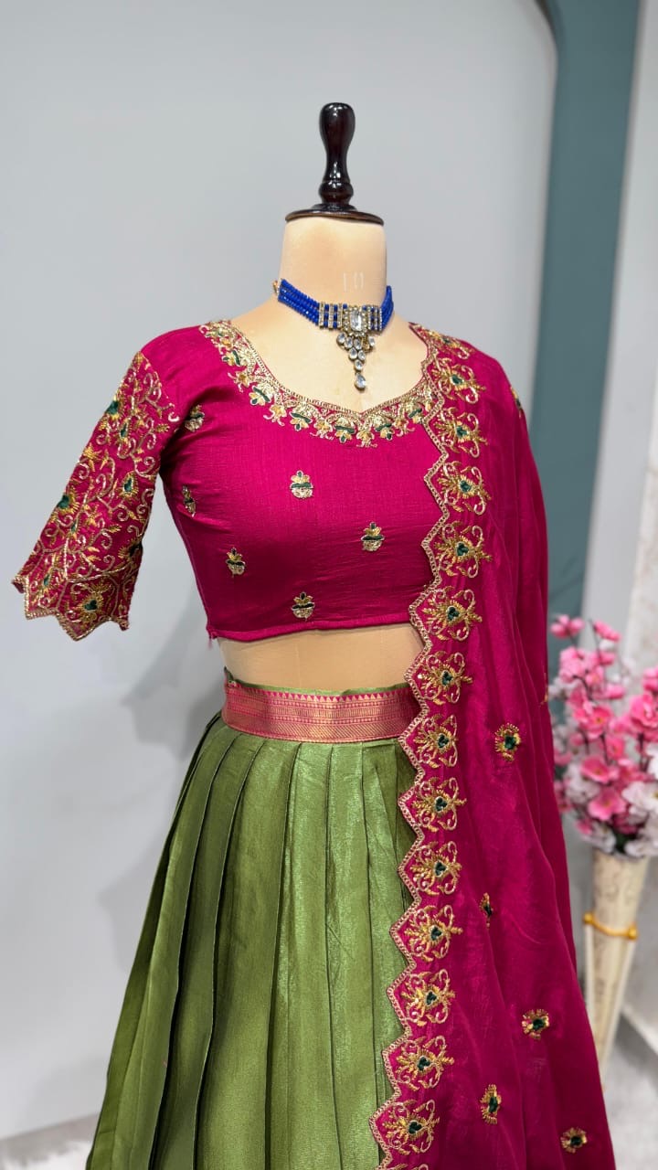 Kanchipuram Lehenga with cutwork duptta