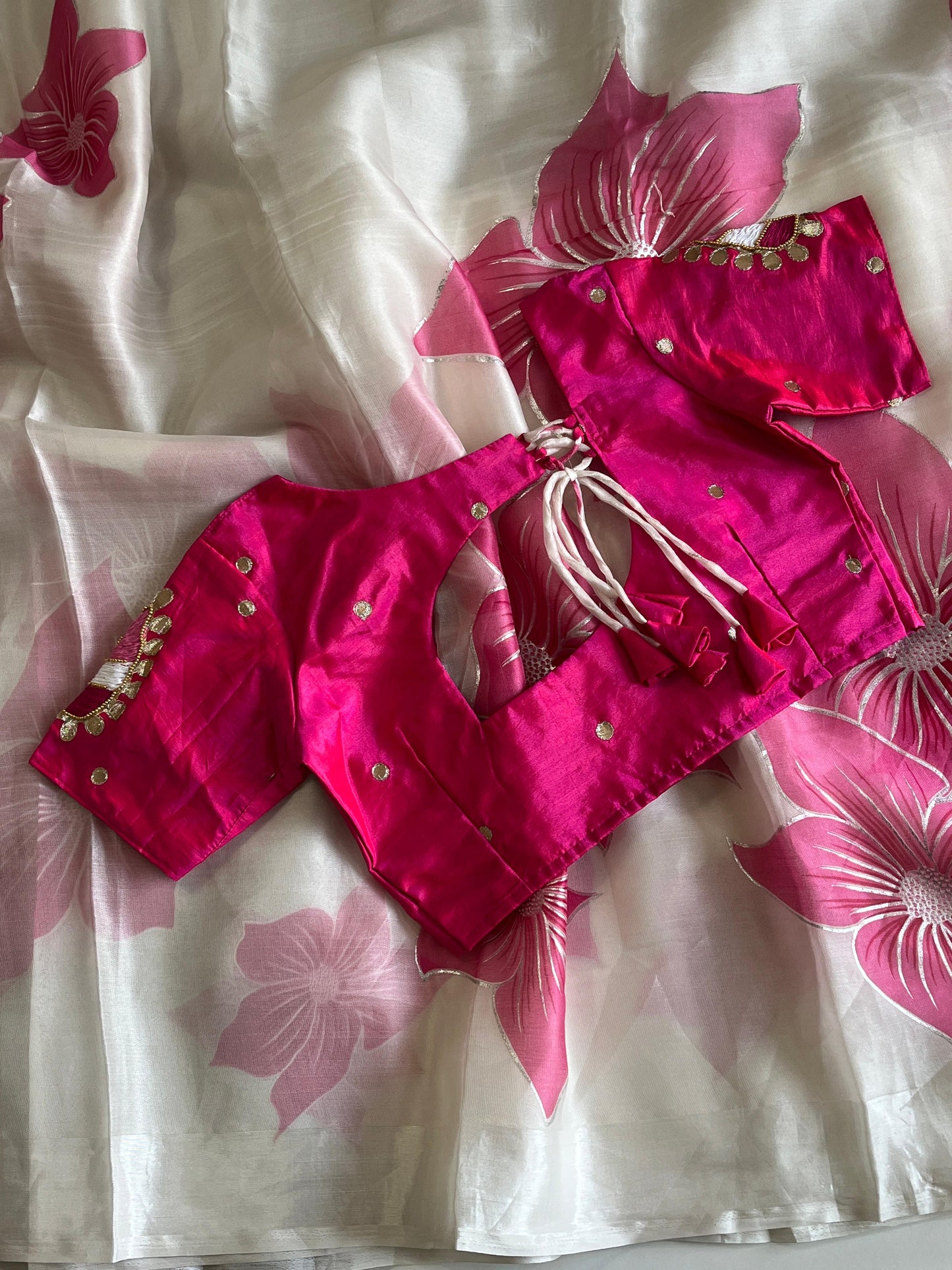 Saree With Stitched Blouse Flower