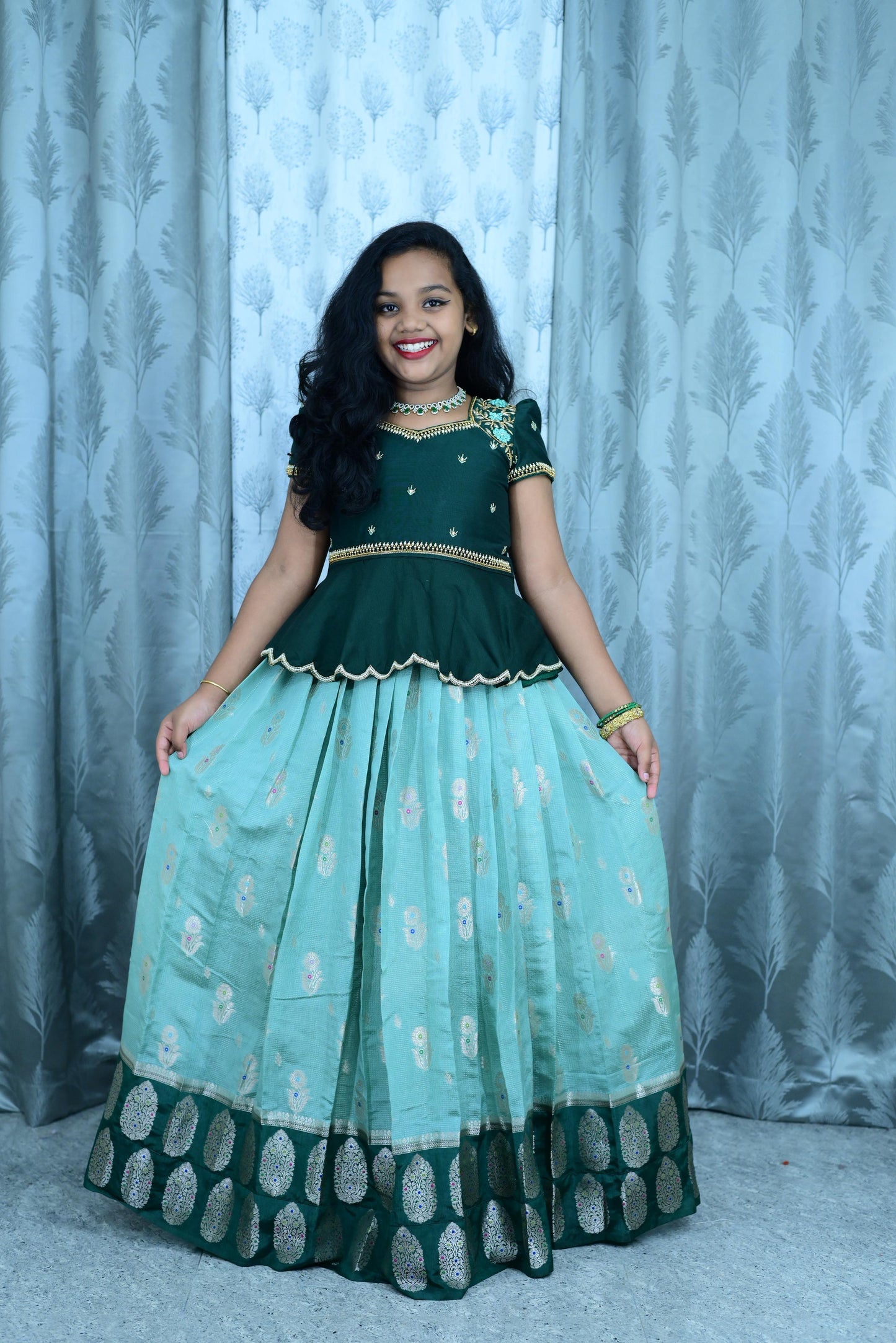 Kids pure Maggam work Lehenga sets