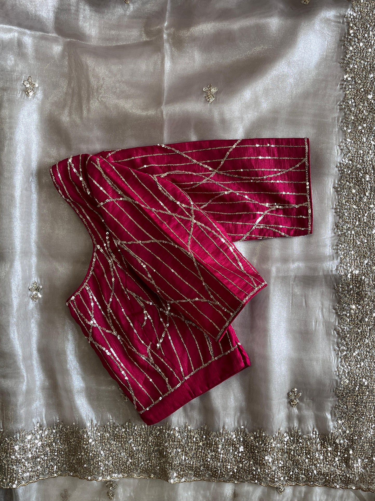 Luxe Pure Tissue sequence Codded saree with stitched blouse