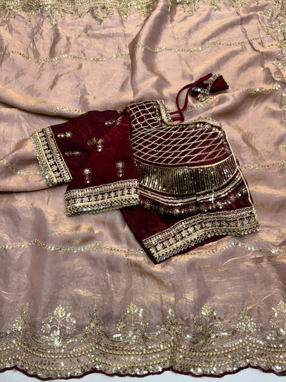 Soft Fendy work saree with stitched blouse