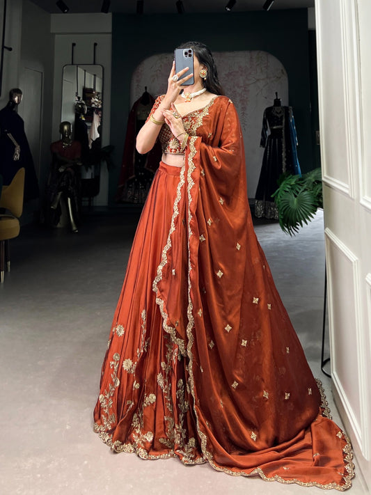 Rust Rangoli grand designer Lehenga