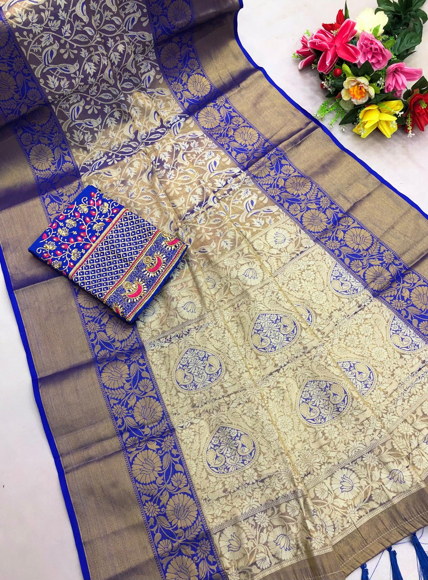 Pure Silk Maggam Saree With Two Blouses