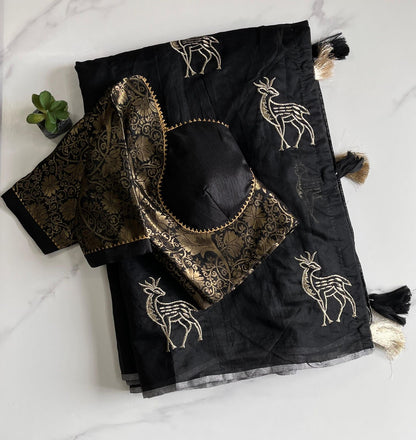 Chanderi Thread zari with desginer stitched blouse