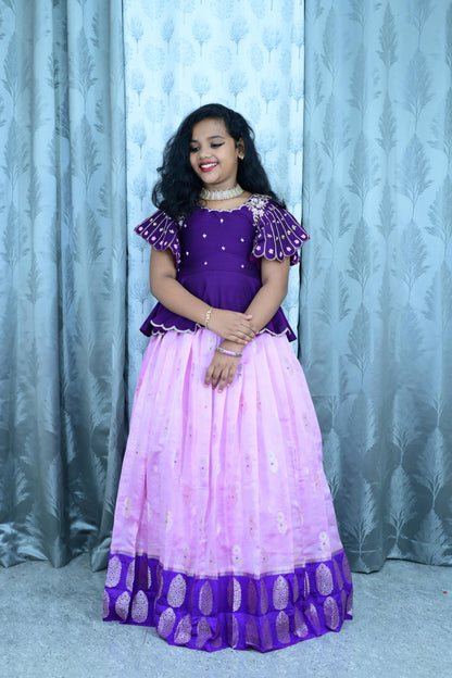 Kids Pure Maggam lavender lehenga