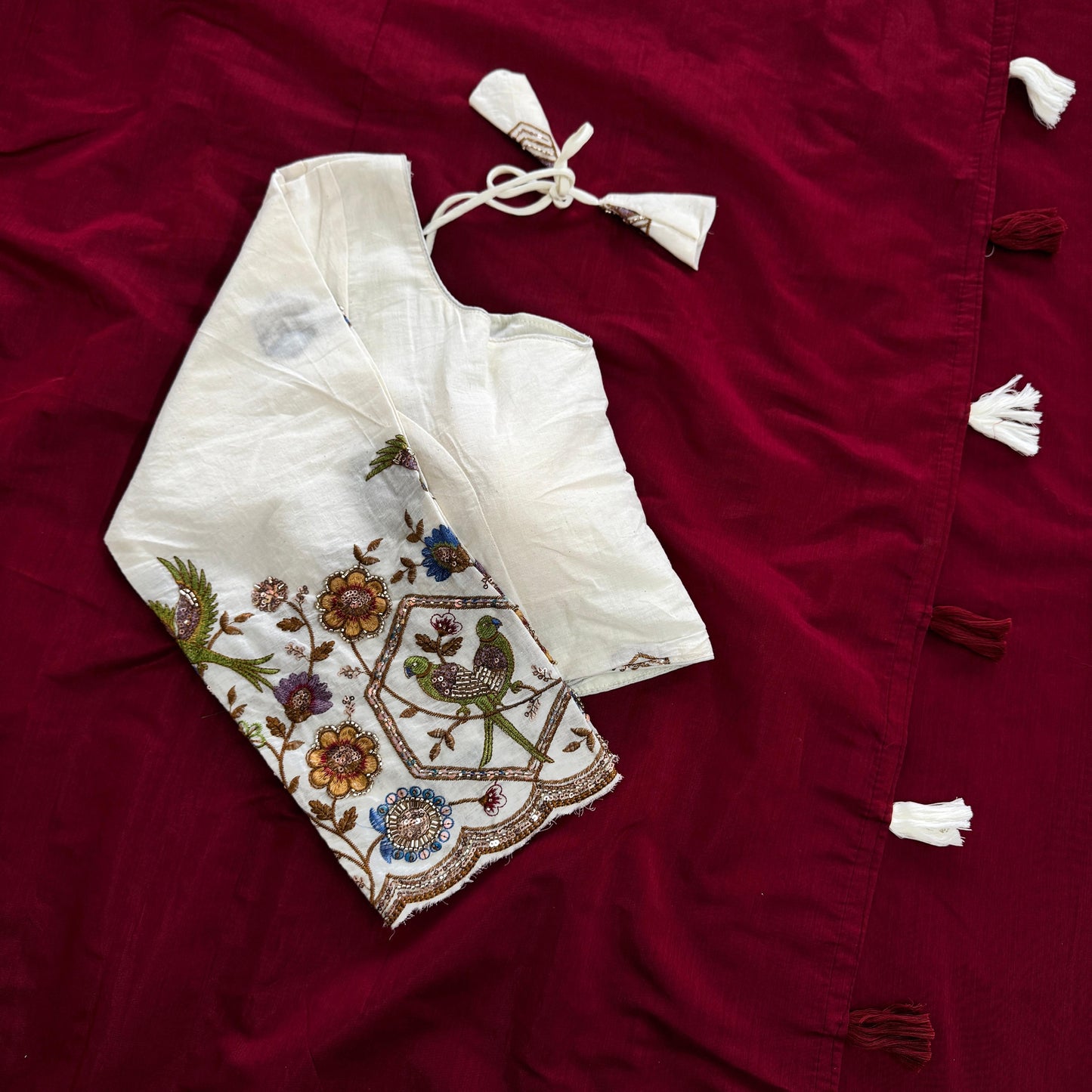 Mul Mul Chanderi cotton saree with stitched blouse