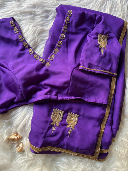 Celebrity Inspired Handcrafted saree with stitched blouse Luxe