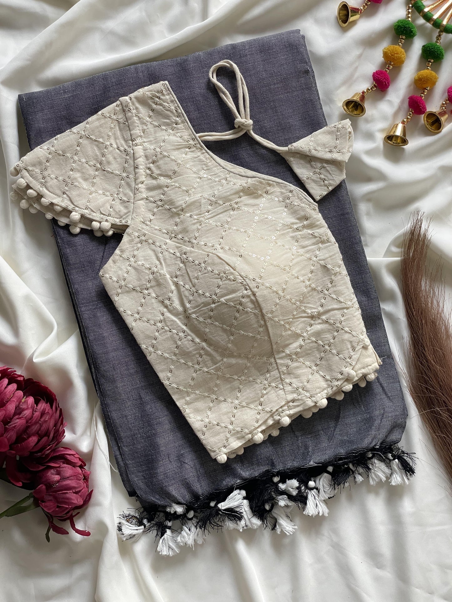 Khadi cotton with Heavy Embroidery work blouse