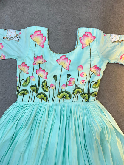 Lotus Pulmy Silk Gown With Embroidered Chinon Dupatta