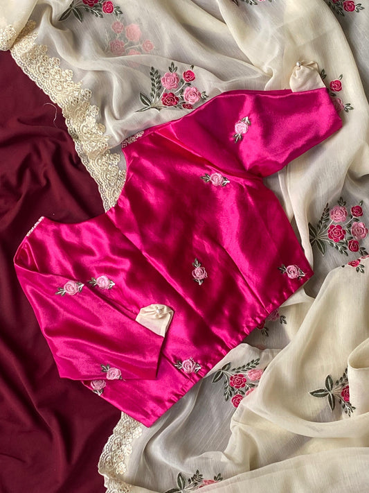 chiffon crush saree with fully stitched Blouse