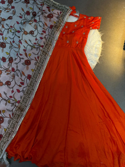 Cafe Maggam Orange Kalamkari Gown