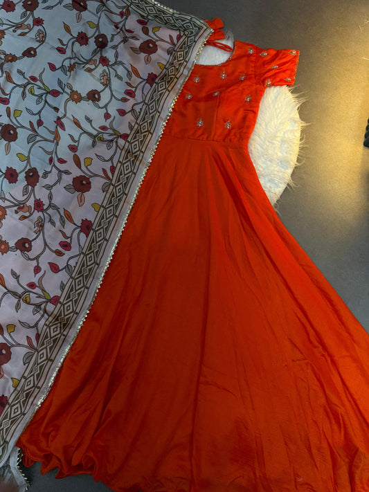 Cafe Maggam Orange Kalamkari Gown
