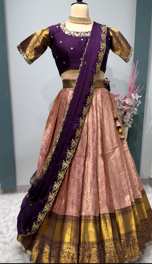Kanchipuram semi pattu Lehenga with stitched work blouses