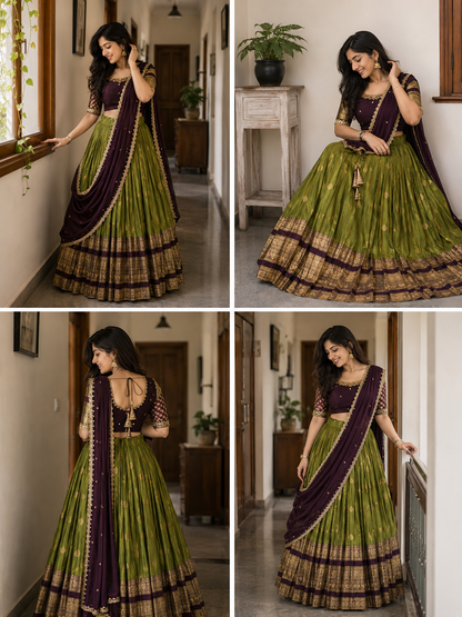 Kanchipuram Designer Green Aesthetic Lehenga