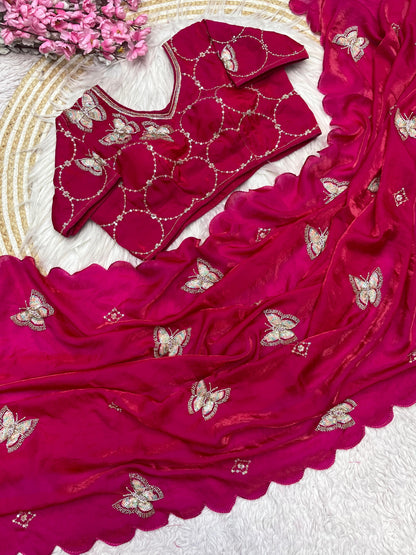 Butterfly Designer saree with stitched blosue