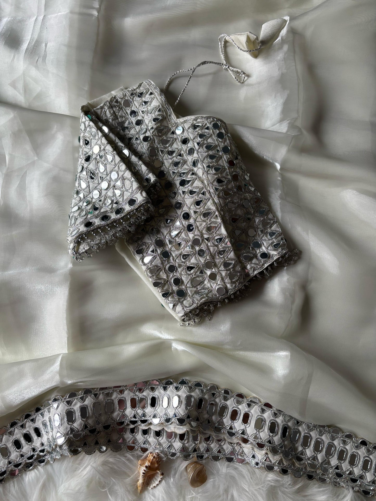 Stitched Blouse With Mirror Saree