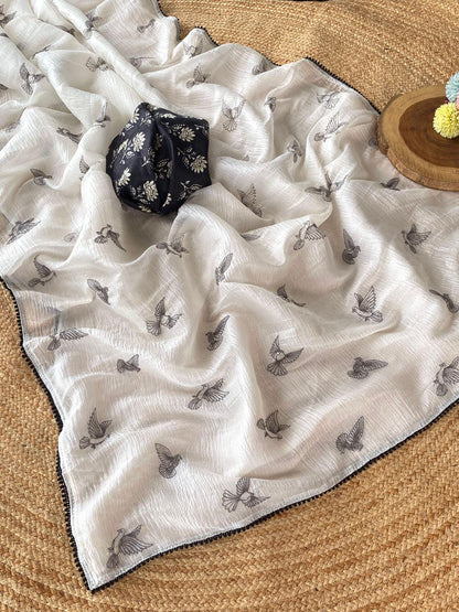 Paper Crush Embroidery saree Luxe