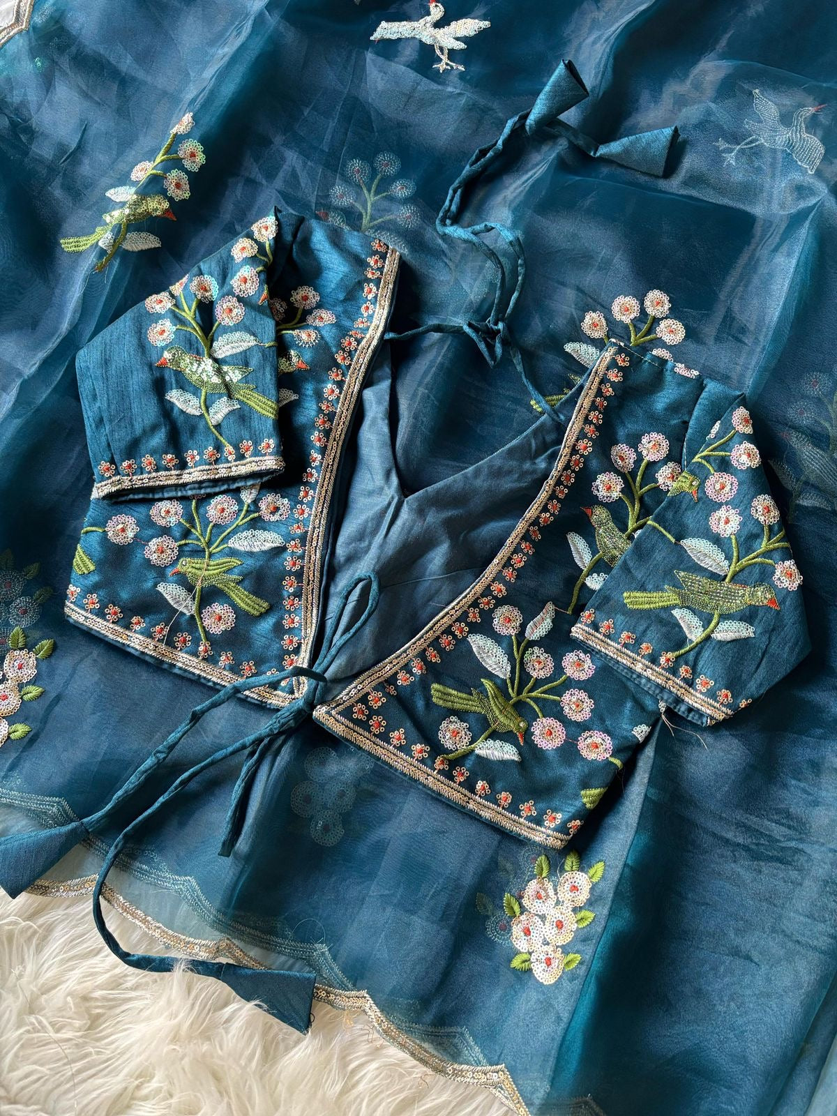 Organza saree with stitched work blouse