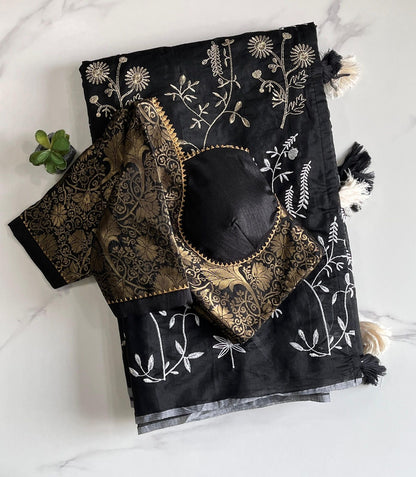 Chanderi Thread zari with desginer stitched blouse