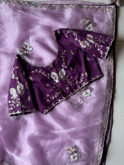 Luxe organza coding saree with stitched blouse