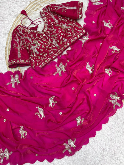 Fendy work silk sarees with stitched desginer work blouse