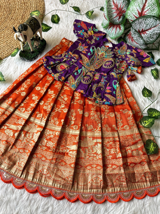 Kids Kalmkari pattu pavada sets