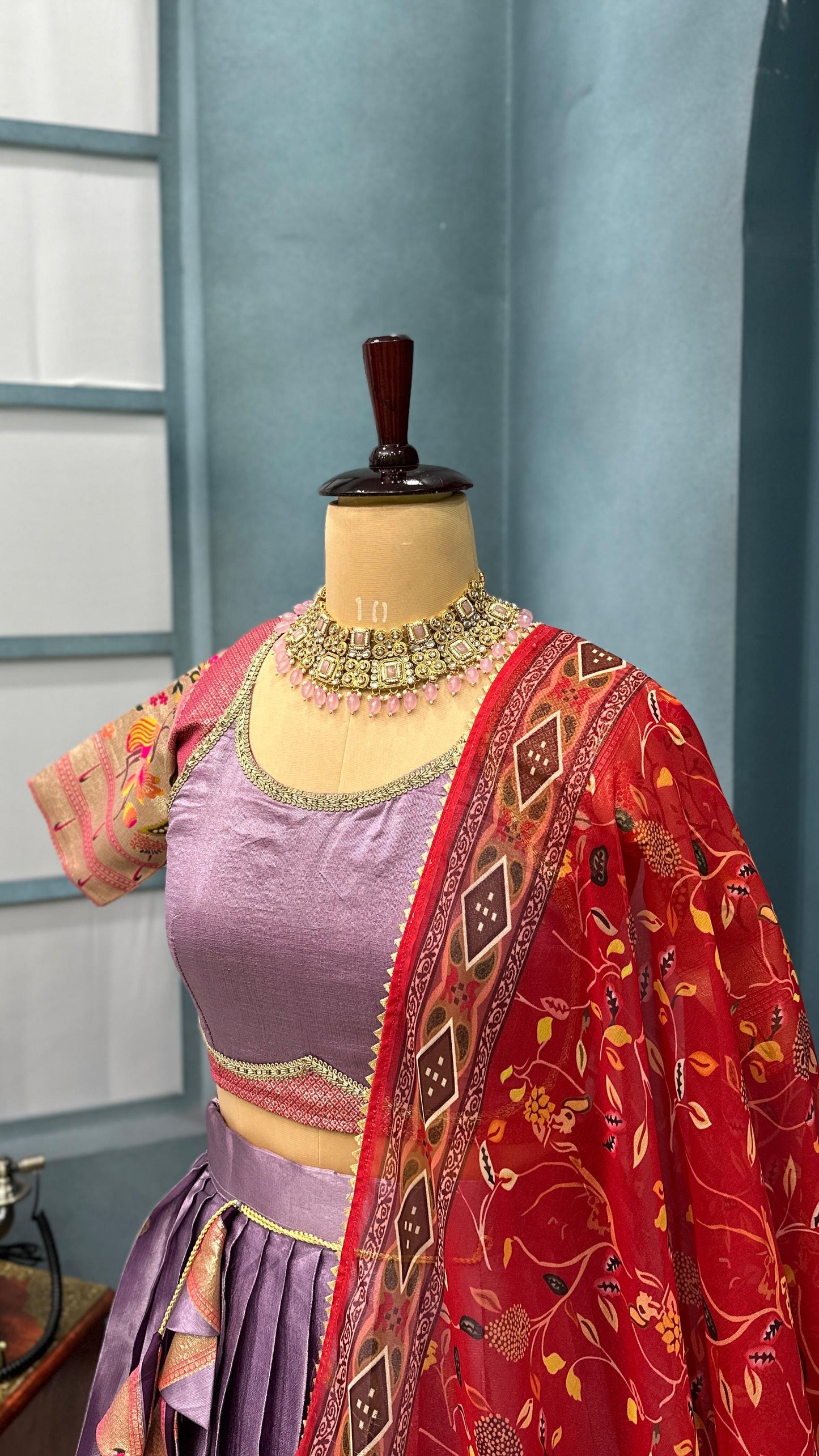 "Elegant Paithani Silk Lehenga Choli Set - Two-Tone Tissue Silk"