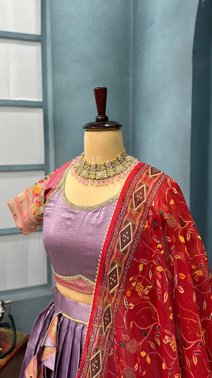 "Elegant Paithani Silk Lehenga Choli Set - Two-Tone Tissue Silk"