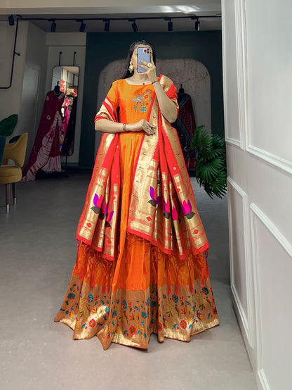Paithani  Gowns with weaving dupatta