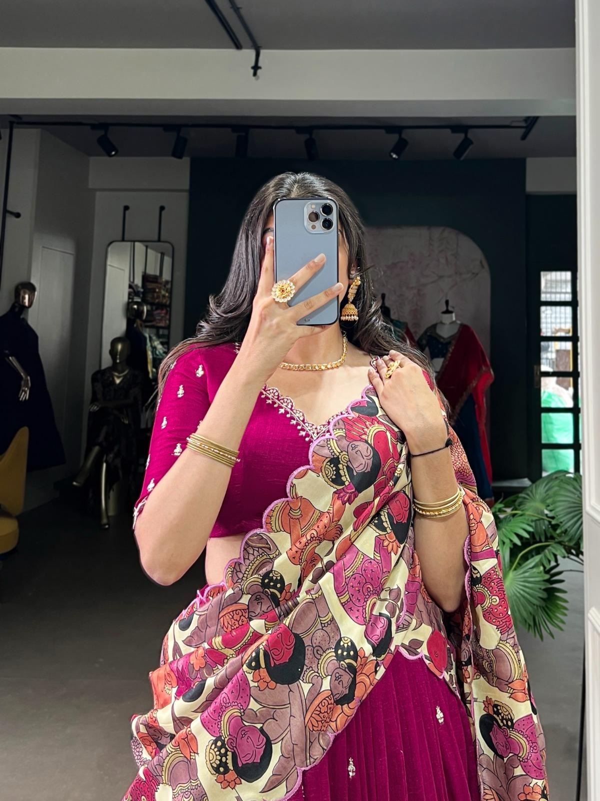 Kalamkari new vichitra  silk  Lehnags’s