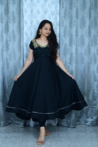 Our Black Trendy Maggam Work Gown with dupatta