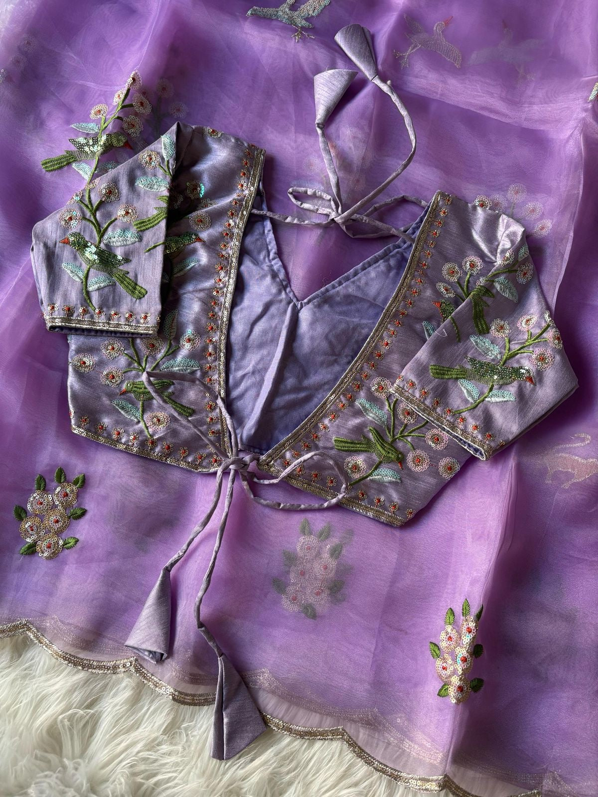 Organza saree with stitched work blouse