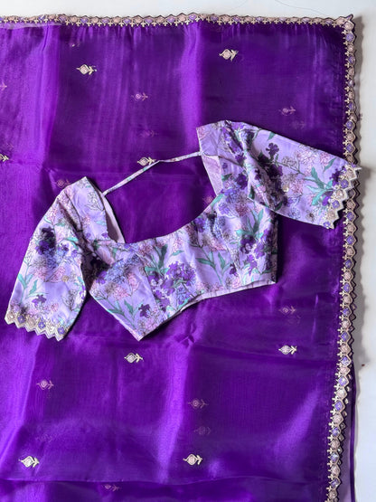 Luxe Premium tissue silk saree with coding work & multi colour sequence  With Stitched Blouse