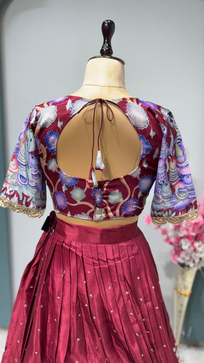 Chinnon silk Kalmkari Lehenga