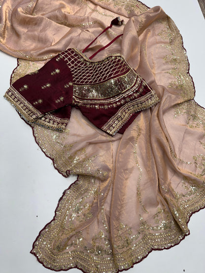 Soft Fendy work saree with stitched blouse