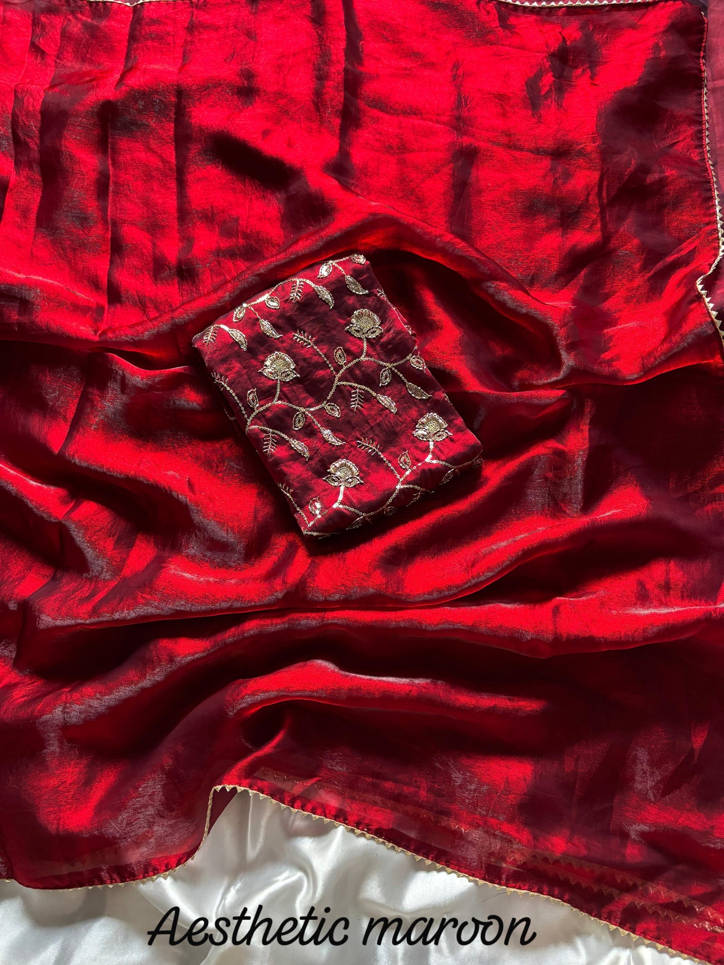 Rust Orange Desginer saree with Stitched Blouse Instgram best seller