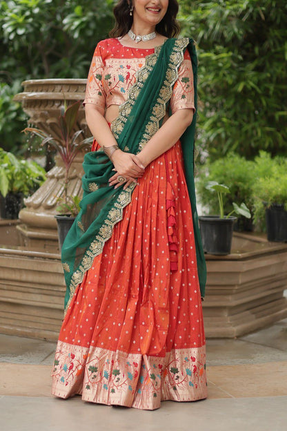 Paithani Lehenga sets with cutwork dupatta