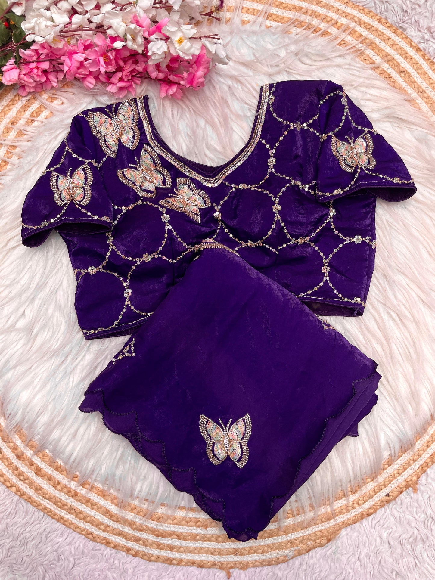 Butterfly Designer saree with stitched blosue