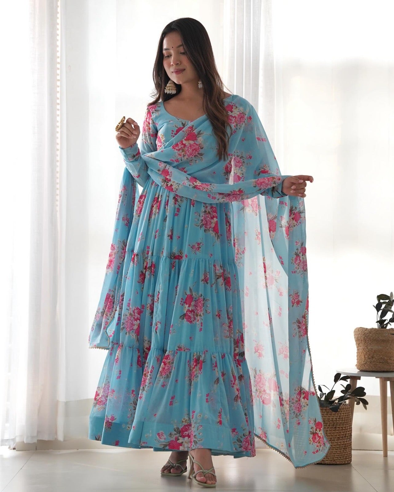 Georgette long Anarkali set /Kurta