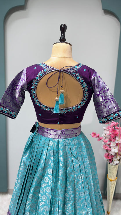 Kanchipuram Lehenga set with work blouses