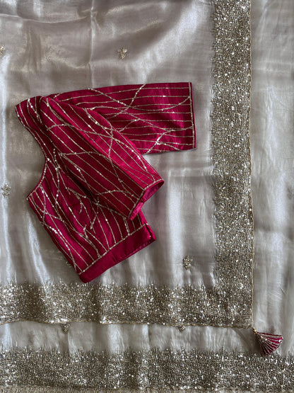 Luxe Pure Tissue sequence Codded saree with stitched blouse