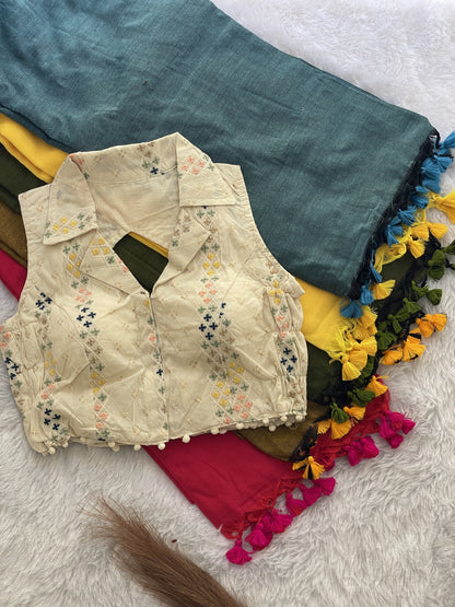 Khadi cotton budget sarees with stretchable stitched blouse