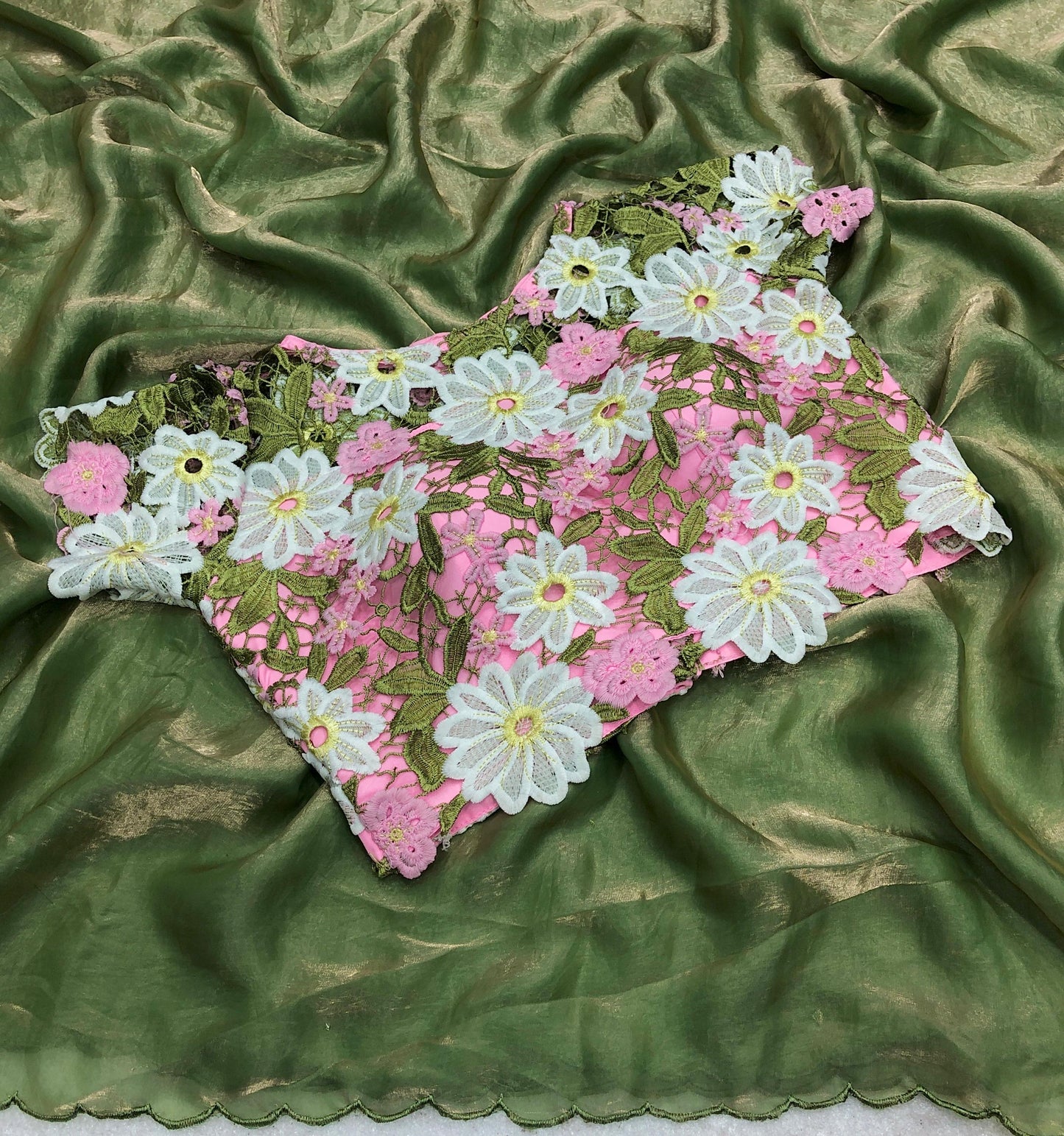 Crosya embroidery cutwork designer  blosue with fendy silk saree