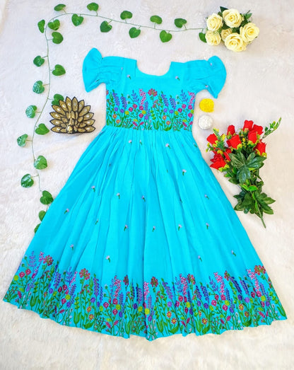 kora Cotton with multicolour thread work Midi Dress gowns