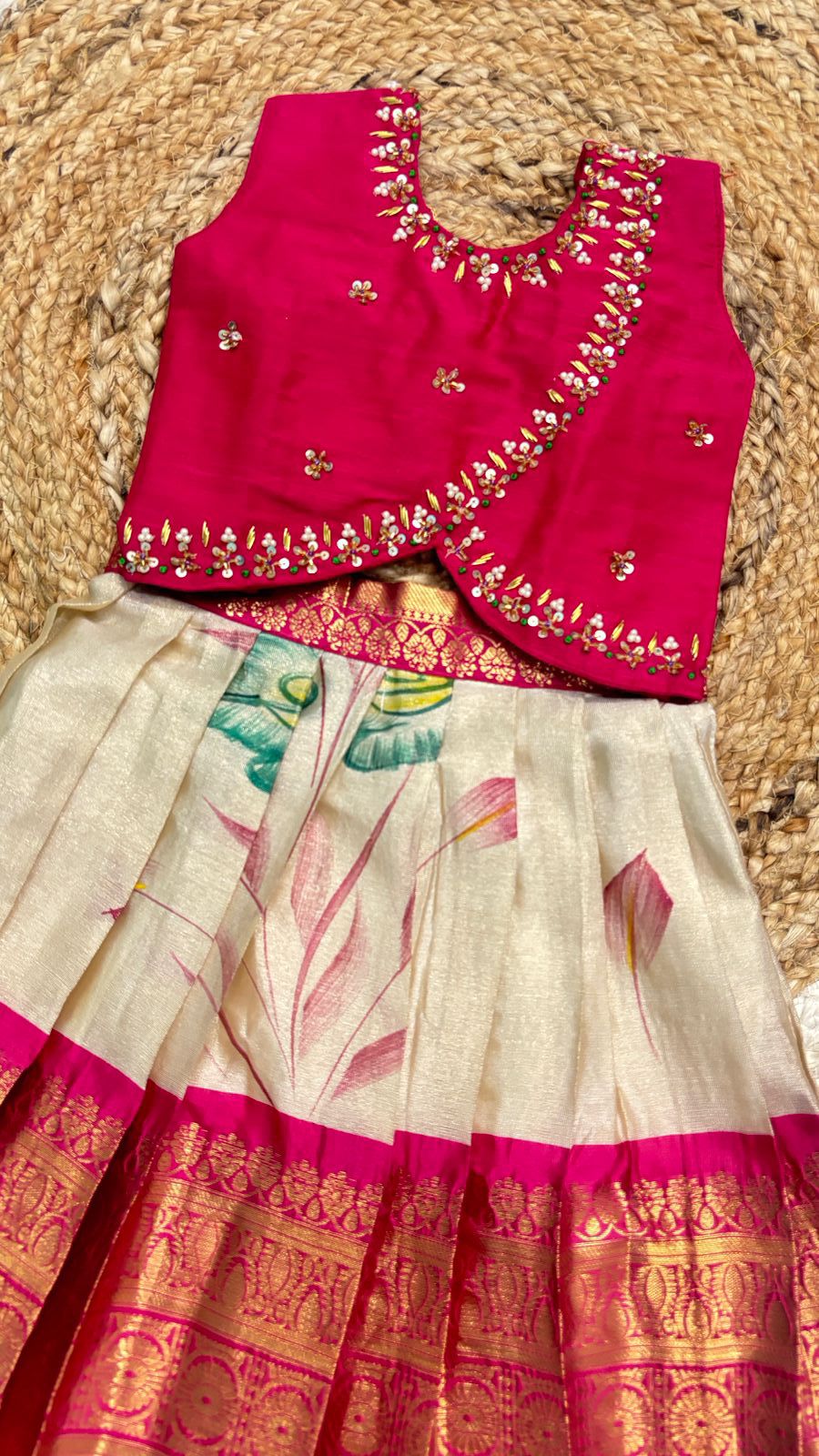 Soft Semi Kanchi maggam Kids Sets