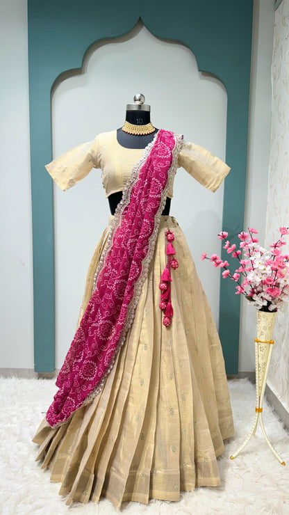 Pink with Cream Lehenga Sets